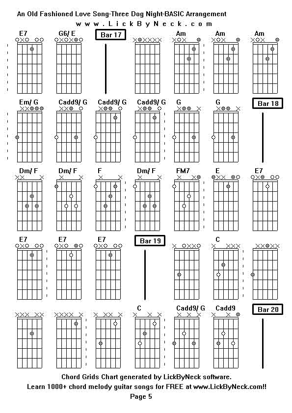 Chord Grids Chart of chord melody fingerstyle guitar song-An Old Fashioned Love Song-Three Dog Night-BASIC Arrangement,generated by LickByNeck software.